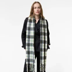 Narrow Check Alpaca Wool Blend Scarf