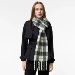 Narrow Check Alpaca Wool Blend Scarf
