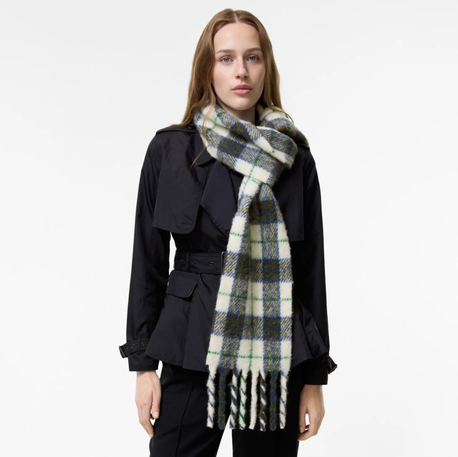 Narrow Check Alpaca Wool Blend Scarf