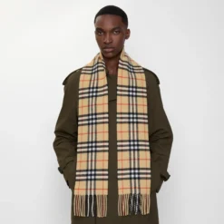 Narrow Check Cashmere Scarf