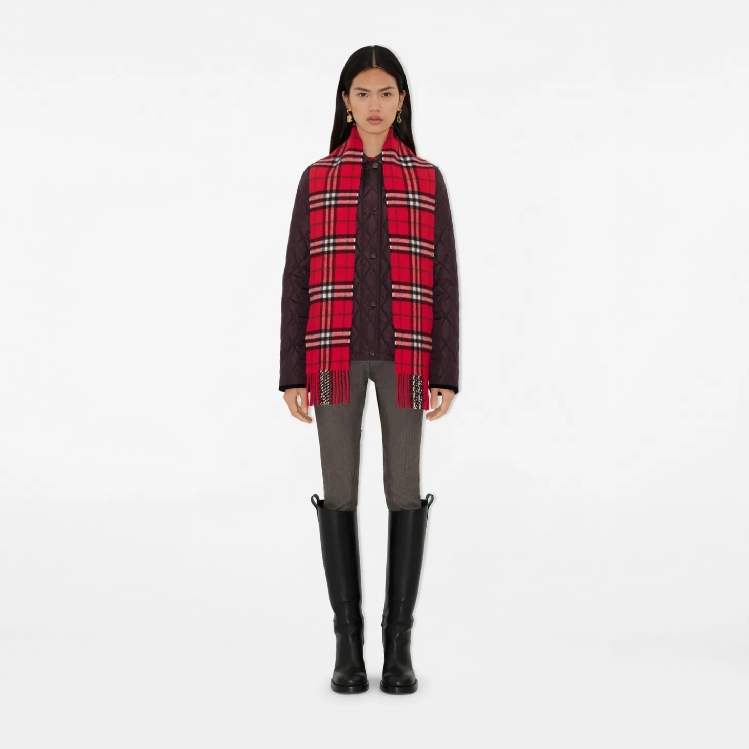 Narrow Check Cashmere Scarf