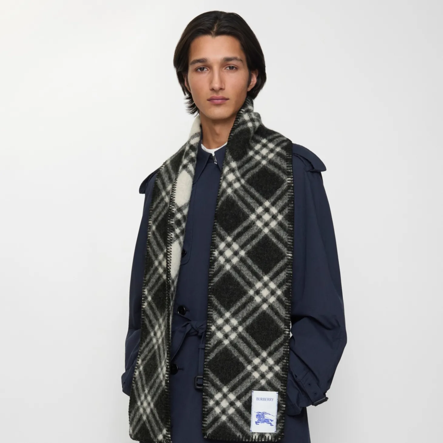 Narrow Check Wool Scarf