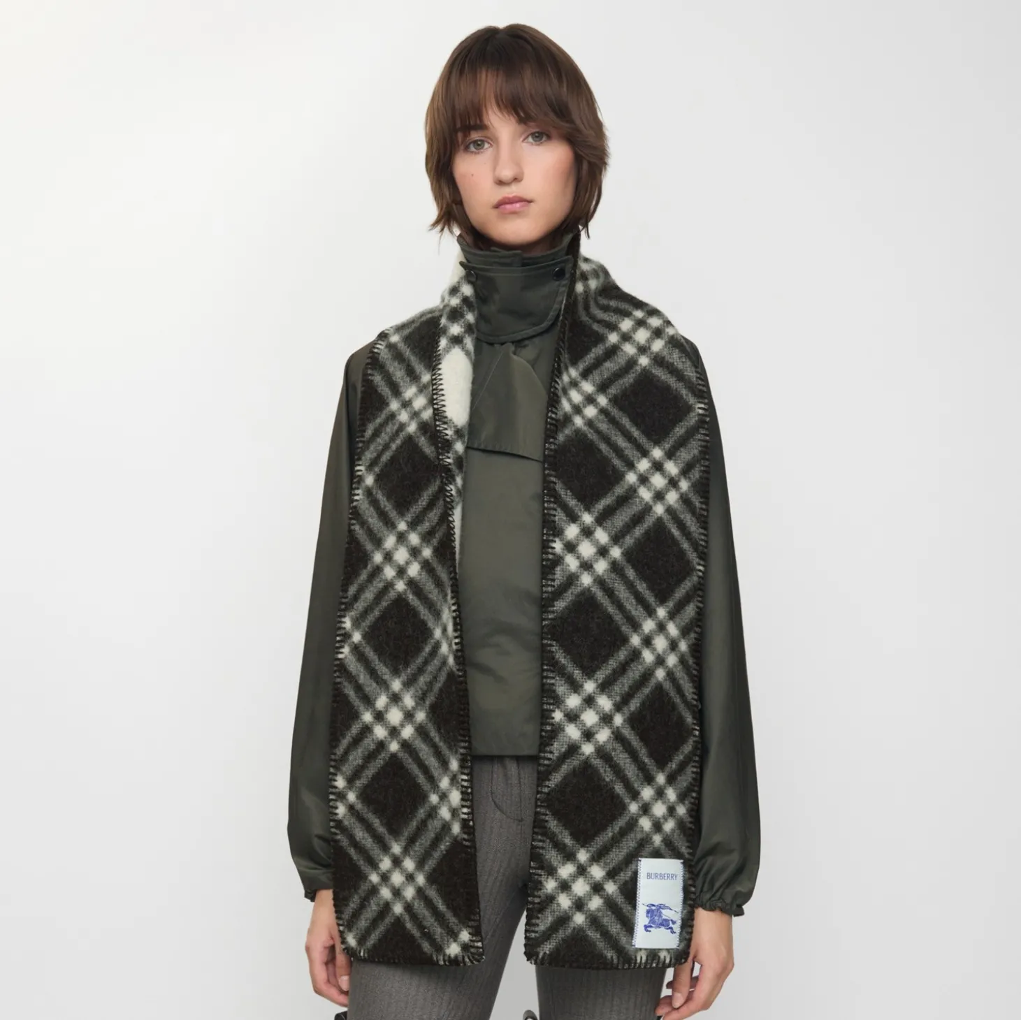Narrow Check Wool Scarf