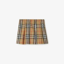 Pleated Check Cotton Skirt