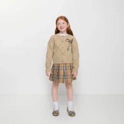 Pleated Check Cotton Twill Skirt