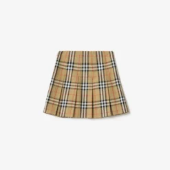 Pleated Check Cotton Twill Skirt