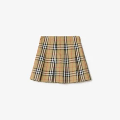 Pleated Check Cotton Twill Skirt