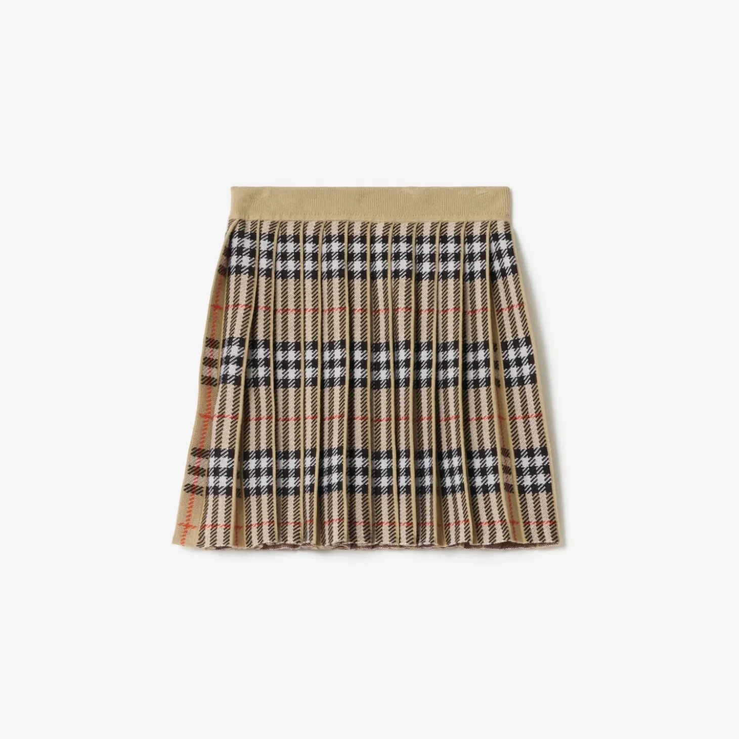 Pleated Check Wool Blend Skirt