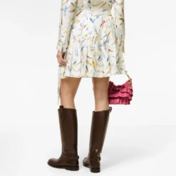 Pleated Feather-print Silk Mini Skirt