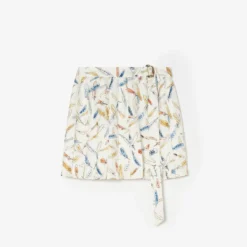 Pleated Feather-print Silk Mini Skirt