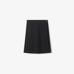 Pleated Wool Blend Midi Skirt