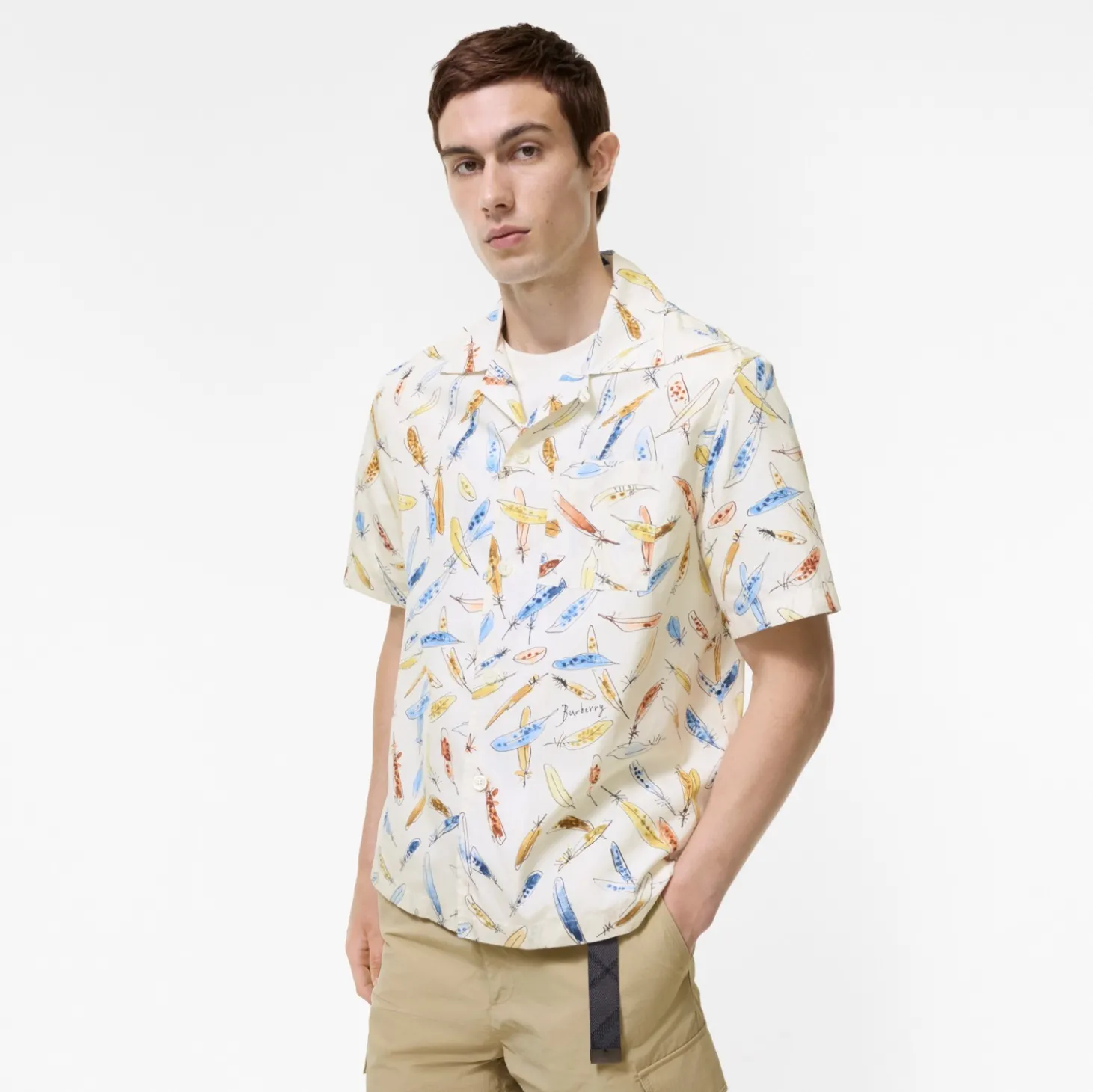 Relaxed Fit Feather Print Cotton Shirt