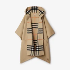 Reversible Check Cashmere Hooded Cape