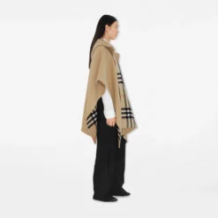 Reversible Check Cashmere Hooded Cape