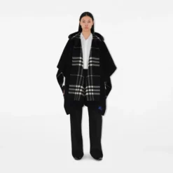 Reversible Check Cashmere Hooded Cape