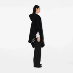 Reversible Check Cashmere Hooded Cape