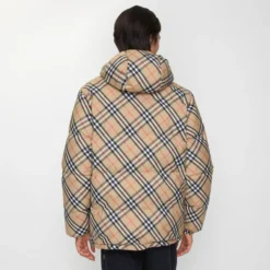 Reversible Check Hooded Puffer Jacket