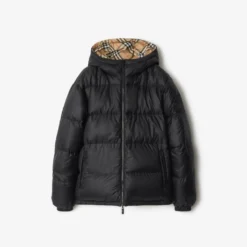 Reversible Check Hooded Puffer Jacket