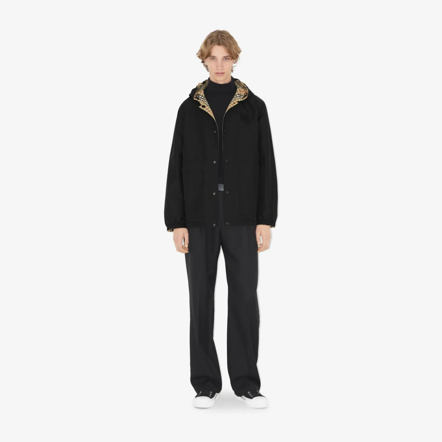 Reversible Check Nylon Hooded Jacket