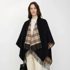 Reversible Check Wool Cape