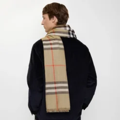Reversible Check Wool Silk Scarf