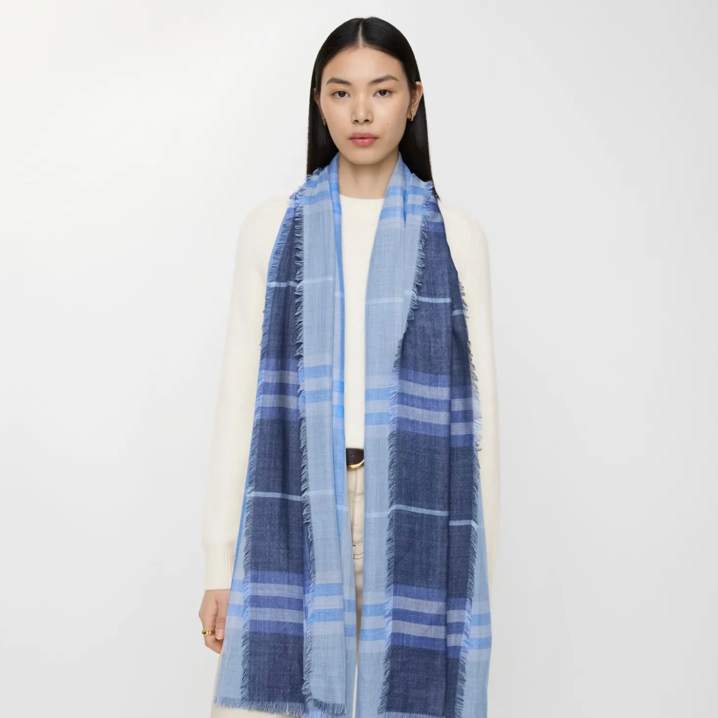 Reversible Check Wool Silk Scarf