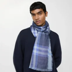Reversible Check Wool Silk Scarf