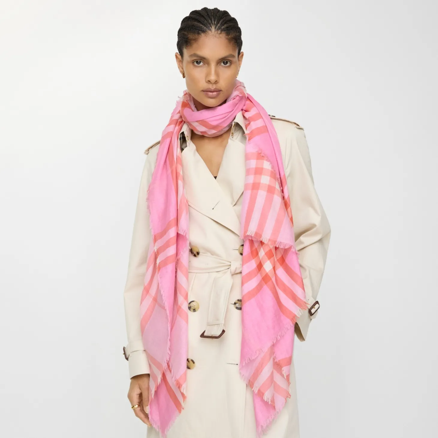Reversible Check Wool Silk Scarf