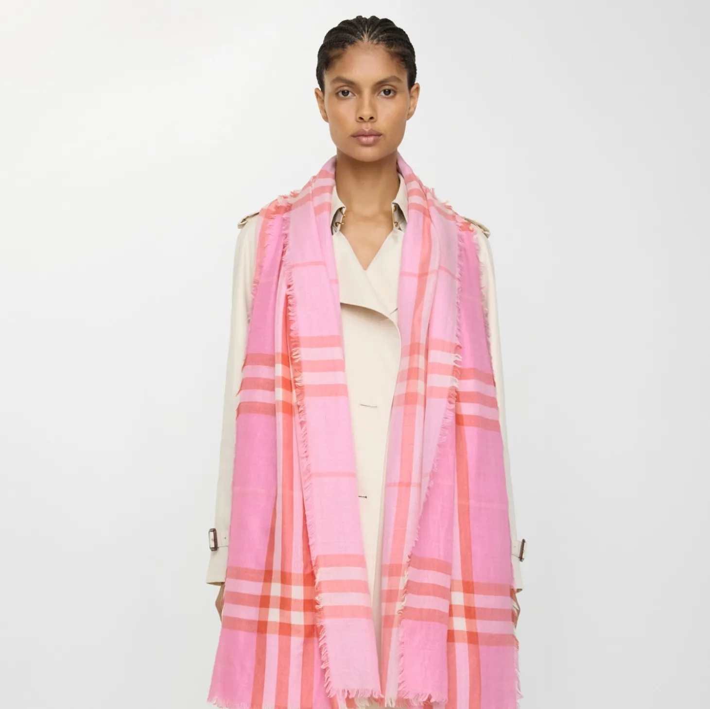 Reversible Check Wool Silk Scarf