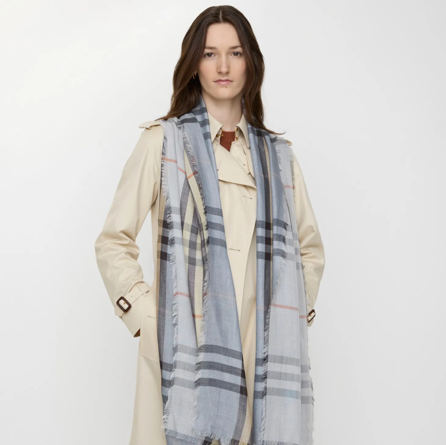 Reversible Check Wool Silk Scarf
