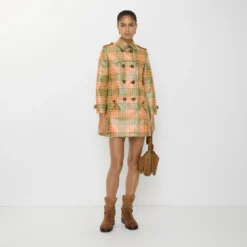 Short Check Coated Raffia-effect Summerside Trench Coat