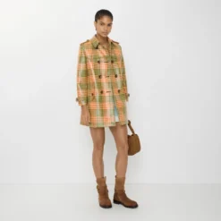 Short Check Coated Raffia-effect Summerside Trench Coat