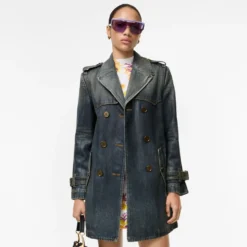 Short Coated Denim Trench Coat