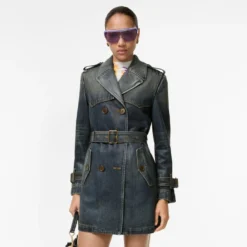 Short Coated Denim Trench Coat