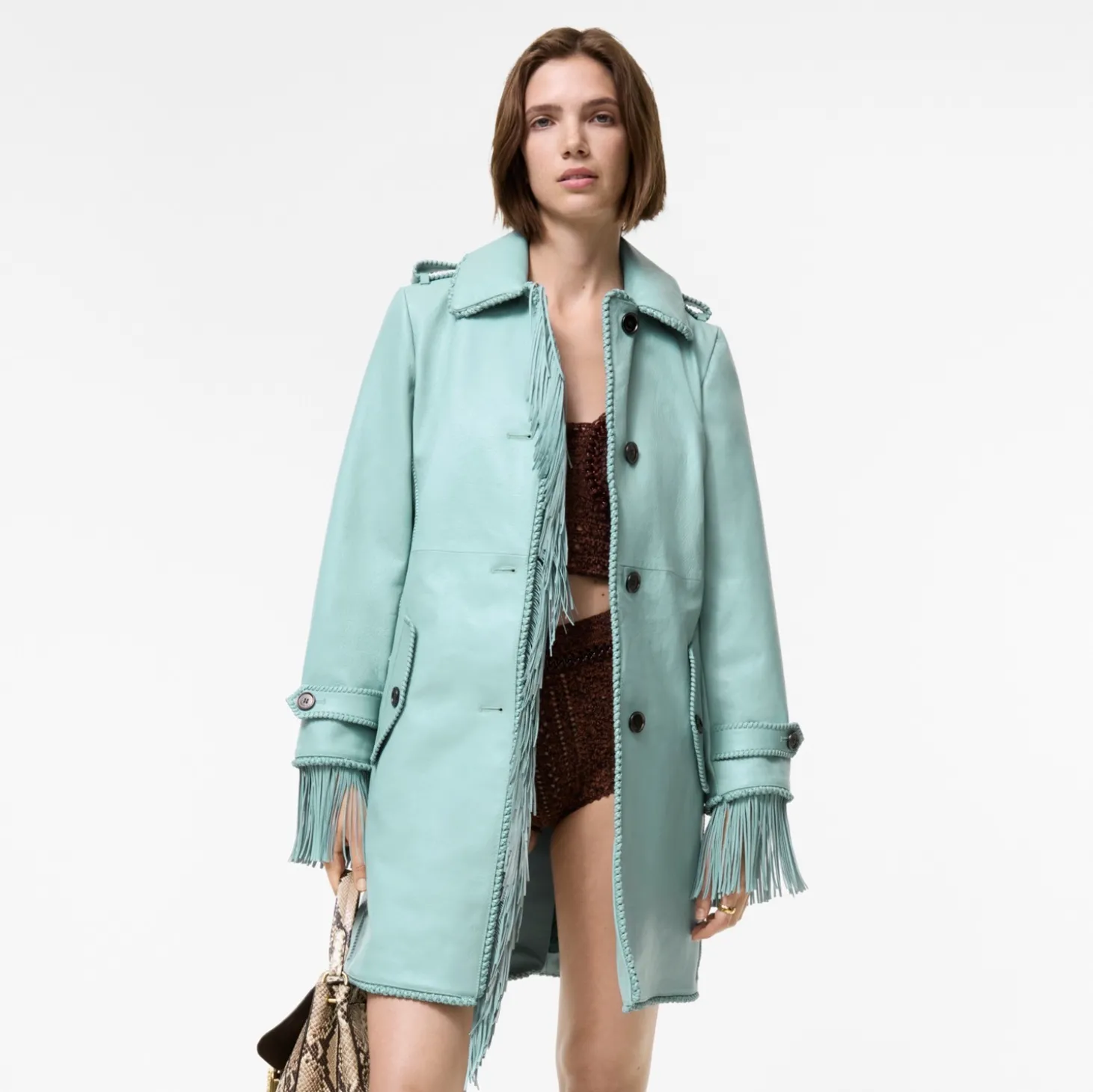 Short Fringed Leather Car Coat