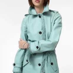 Short Fringed Leather Car Coat