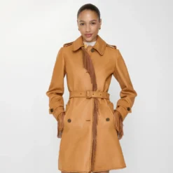 Short Fringed Leather Car Coat