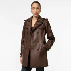 Short Fringed Leather Trench Coat