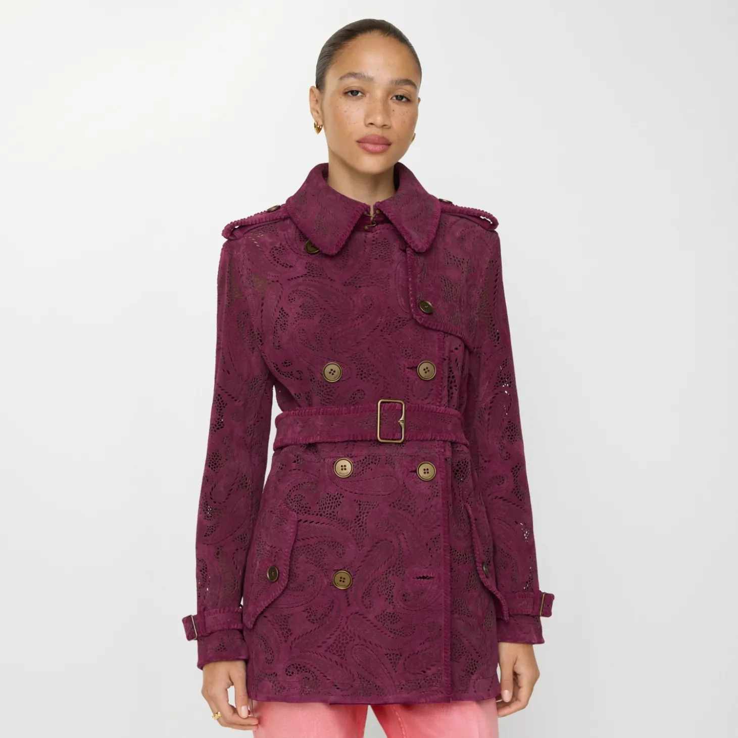 Short Paisley Suede Foxfield Trench Coat