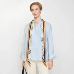 Skinny Check Knight Stamp Silk Scarf
