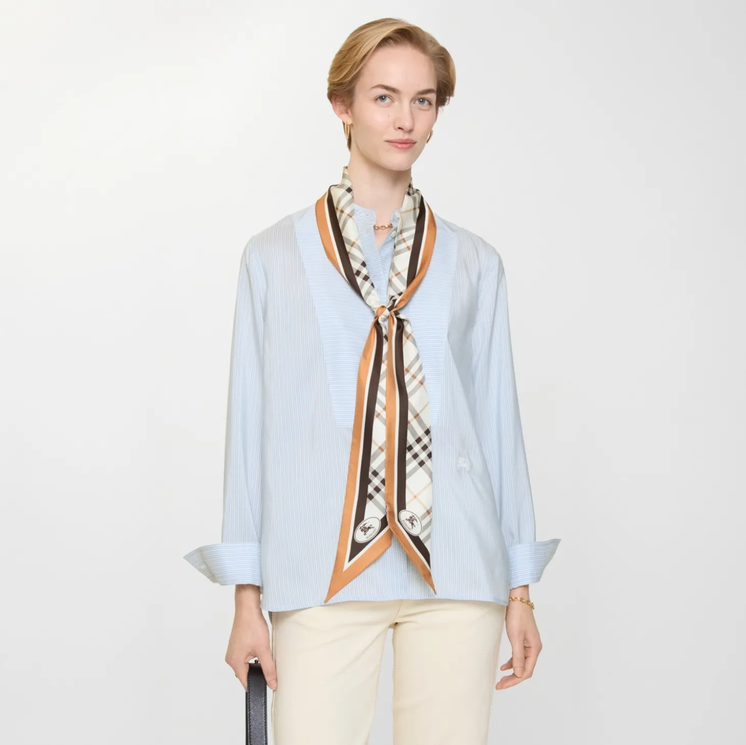 Skinny Check Knight Stamp Silk Scarf