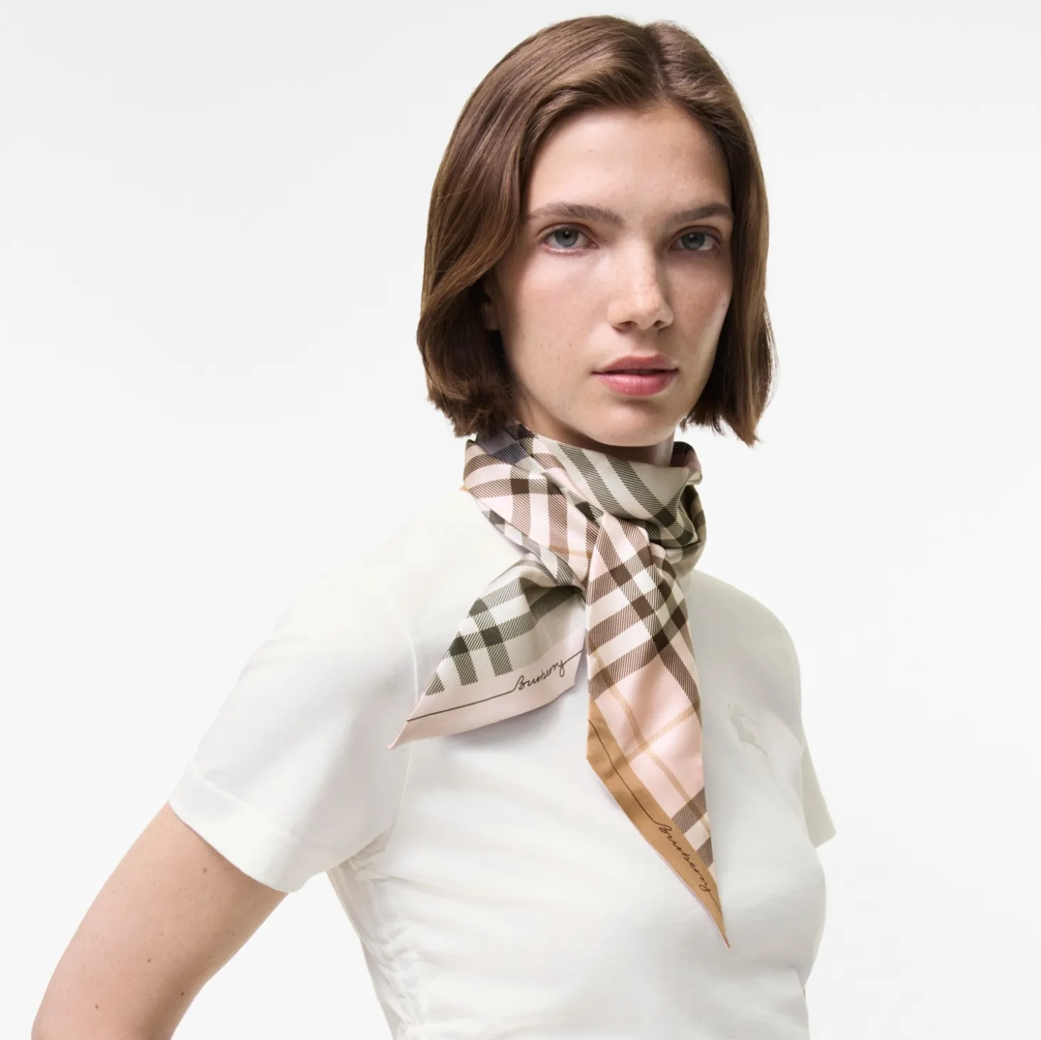 Skinny Contrast Check Silk Scarf