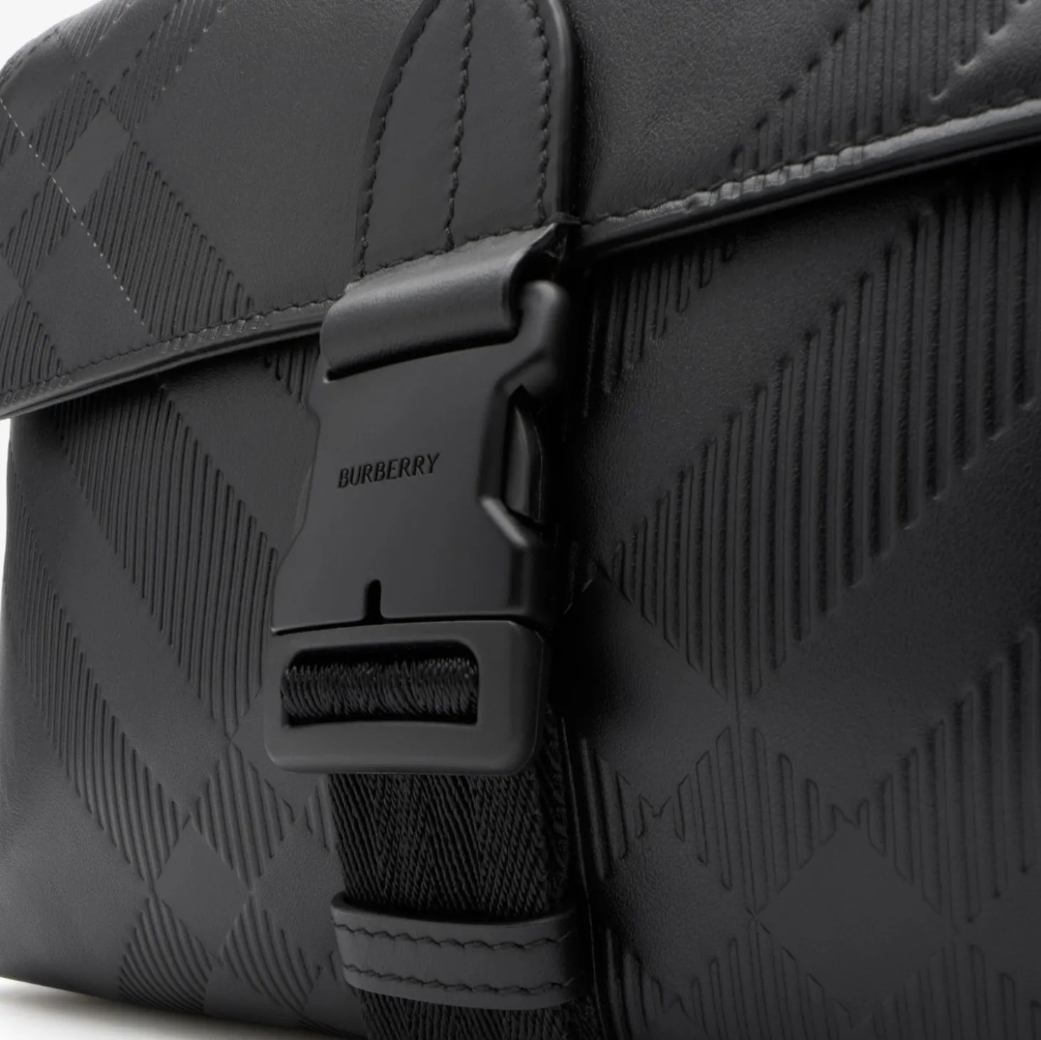 Small Embossed Check Buckled Messenger Bag