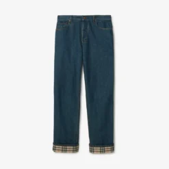 Straight Check Turn-up Jeans