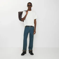 Straight Check Turn-up Jeans