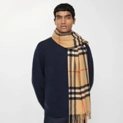 Wide Check Cashmere Scarf