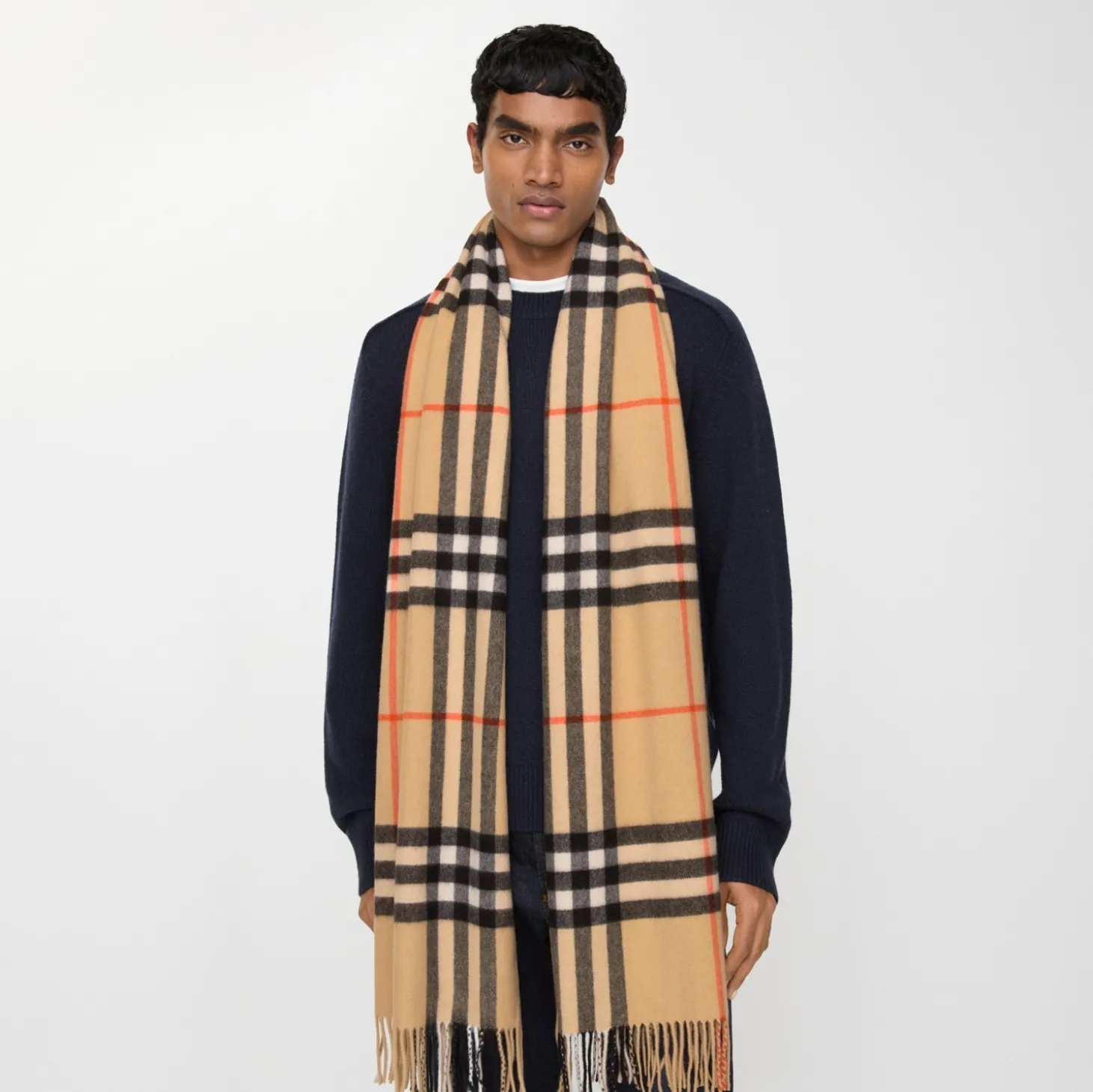 Wide Check Cashmere Scarf