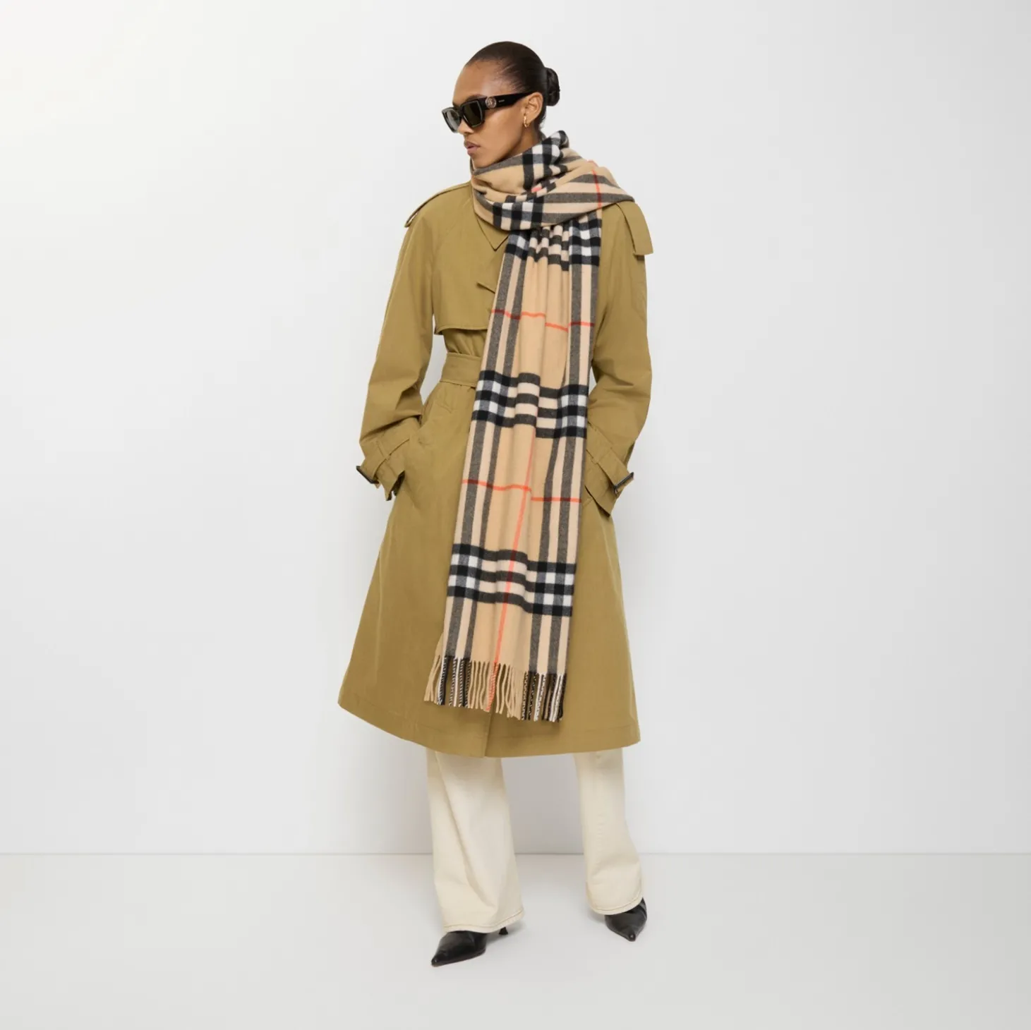 Wide Check Cashmere Scarf