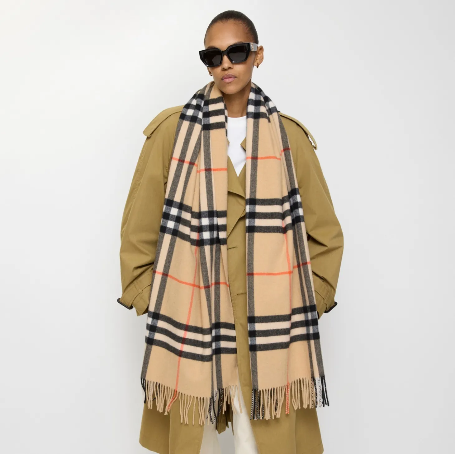 Wide Check Cashmere Scarf
