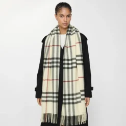 Wide Check Cashmere Scarf